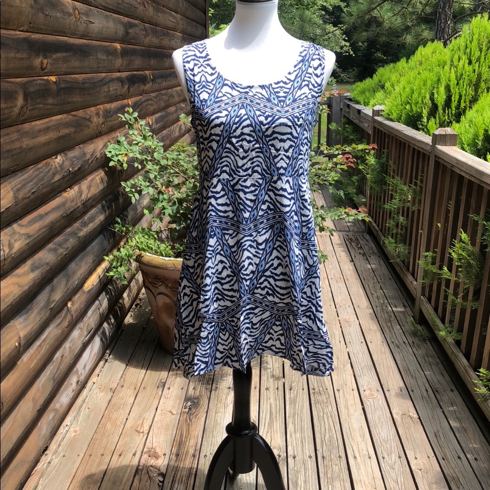 Ikat Print Skater Dress Crisscrossed Back NWOT